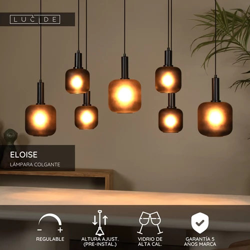 Lucide ELOISE - Lámpara colgante - 7xE27 - Negro - USP